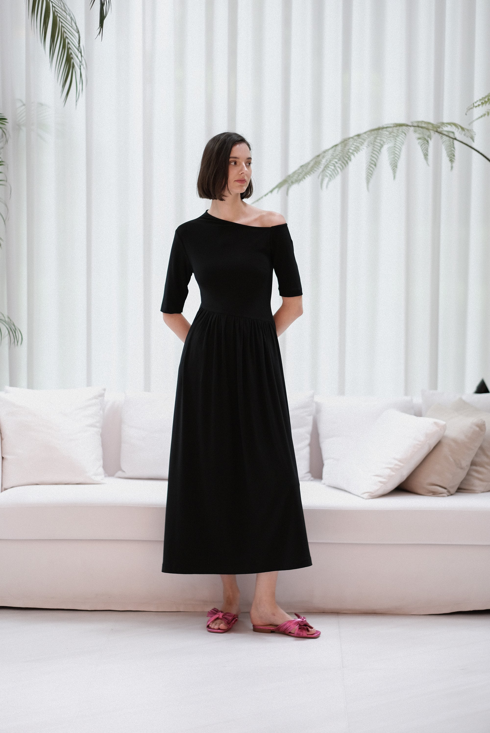 Maia Asymmetrical Maxi Dress - Black / Purple
