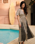 Laurel Houndstooth Godet Maxi Dress - Black / White