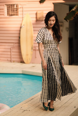 Laurel Godet Maxi Dress - Houndstooth