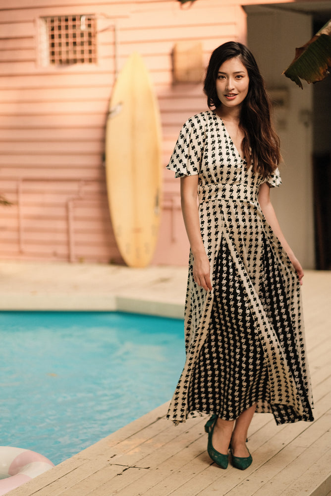 Laurel Godet Maxi Dress - Houndstooth