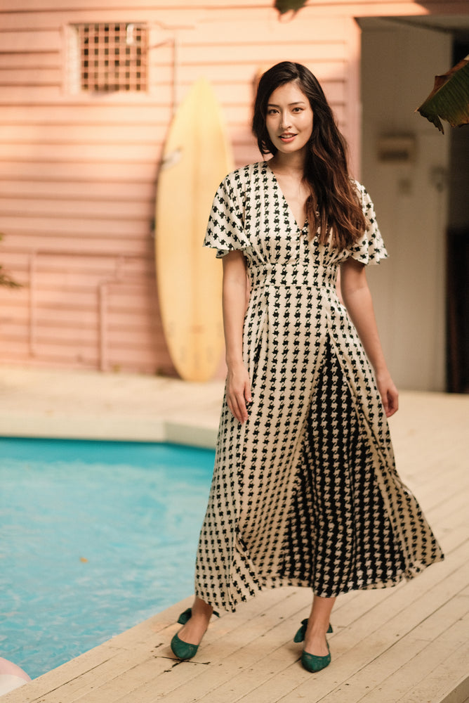 Laurel Godet Maxi Dress - Houndstooth