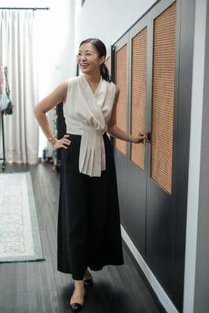 Aira Pleated Vest - Cream / Black / Pink