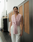 Aira Pleated Vest - Cream / Black / Pink