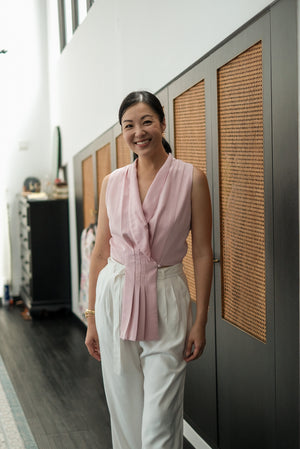 Aira Pleated Vest - Cream / Black / Pink