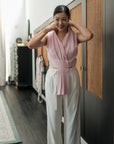 Aira Pleated Vest - Cream / Black / Pink