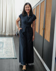 Maven Obi Jumpsuit - Black / Navy Pinstripes