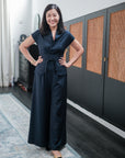 Maven Obi Jumpsuit - Black / Navy Pinstripes