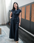 Maven Obi Jumpsuit - Black / Navy Pinstripes
