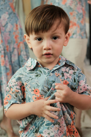 Lil' Man Lyon Shirt - Blue Floral