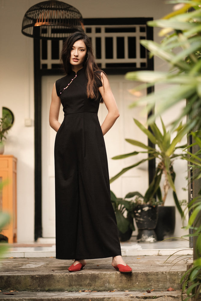 Ava Maxi Jumpsuit - Black / Royal Purple ( Pre-order )