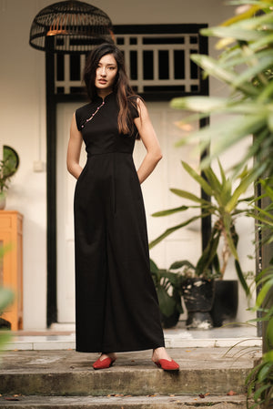 Ava Maxi Jumpsuit - Black / Royal Purple