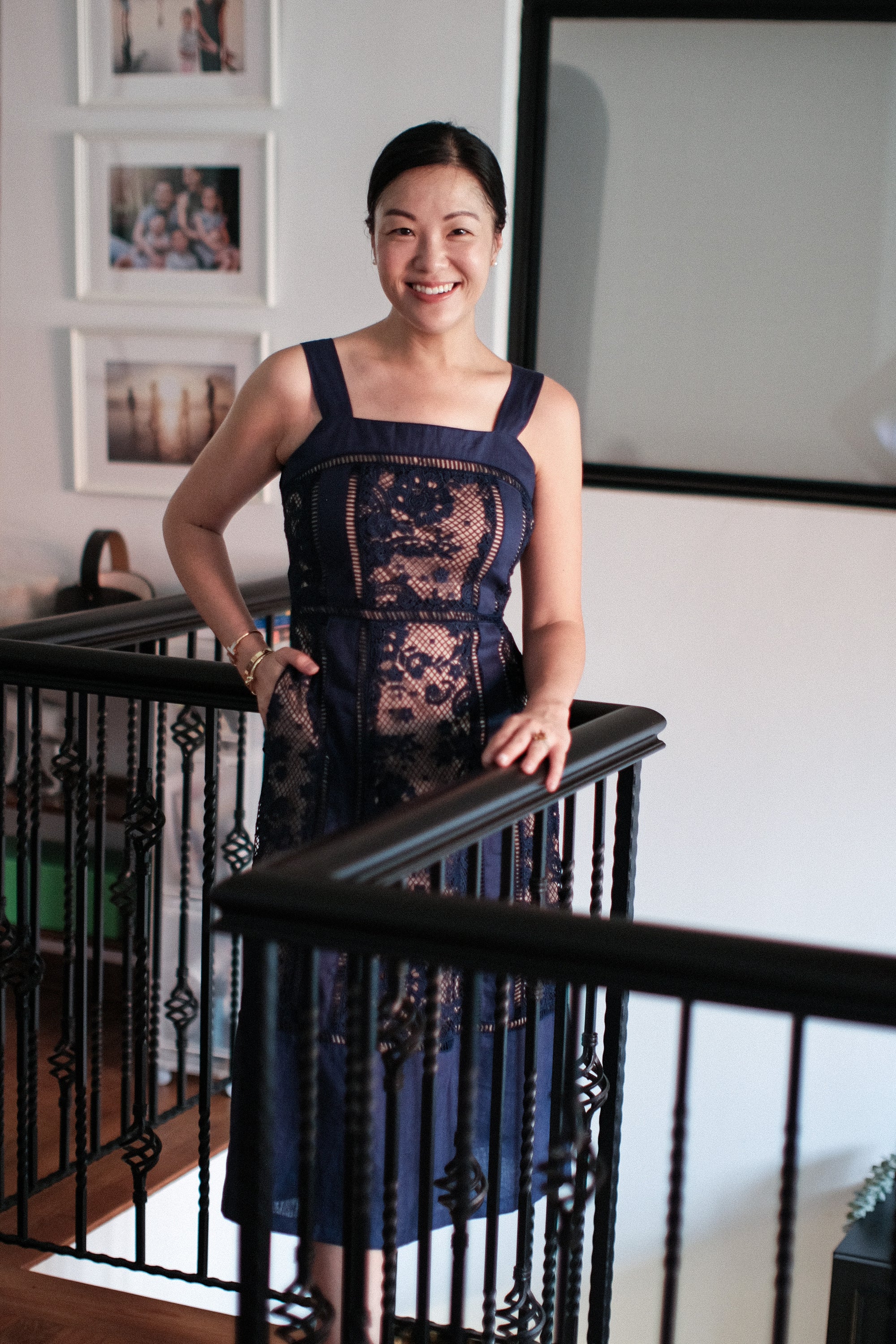 Adele Lace Dress - White / Navy