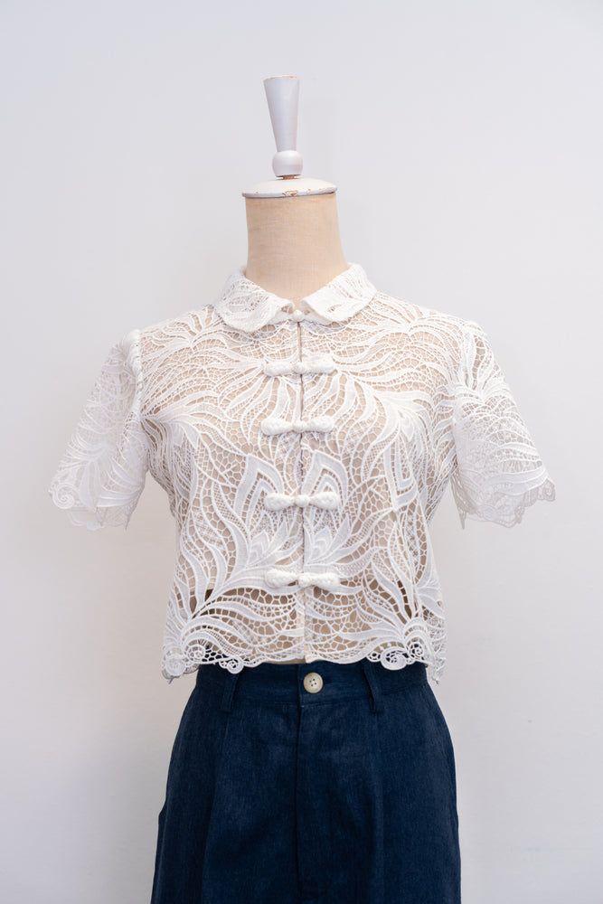 Bianca Lace Crop Top - Leaves