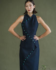 Tsuki Cheongsam Top - Dark / Light Chambray BACKORDER