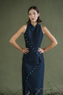 Tsuki Cheongsam Skirt - Dark / Light Chambray BACKORDER