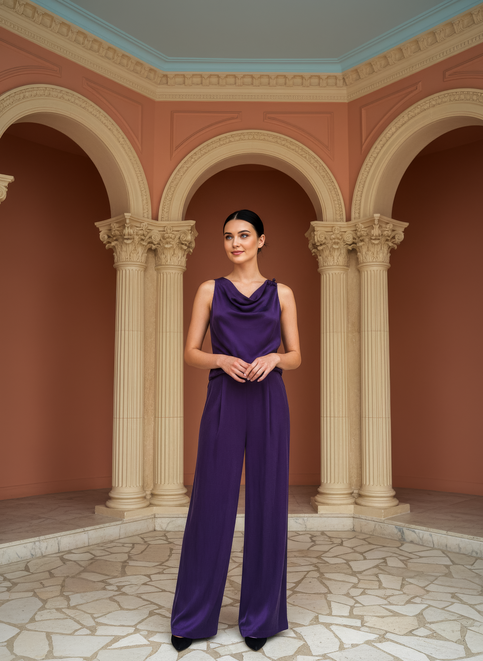 Jess Cupro Jumpsuit - Garnet / Royal Purple / Black