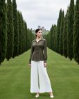 Grace Kelly Chiffon Shirt - White / Olive Green