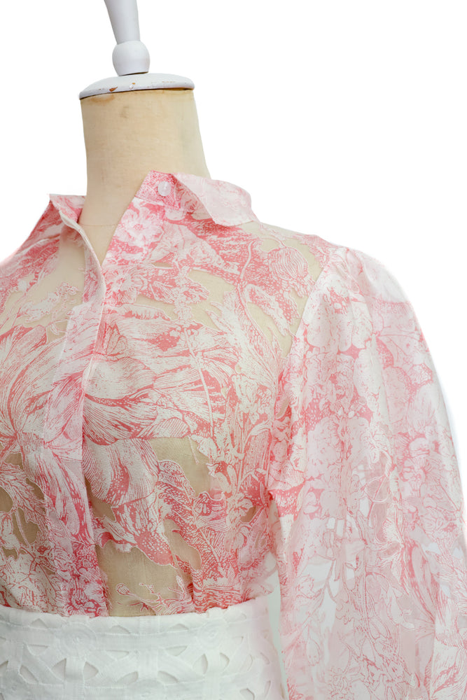 Queenie Organza Shirt - Dusty-Blue / Rose-Pink