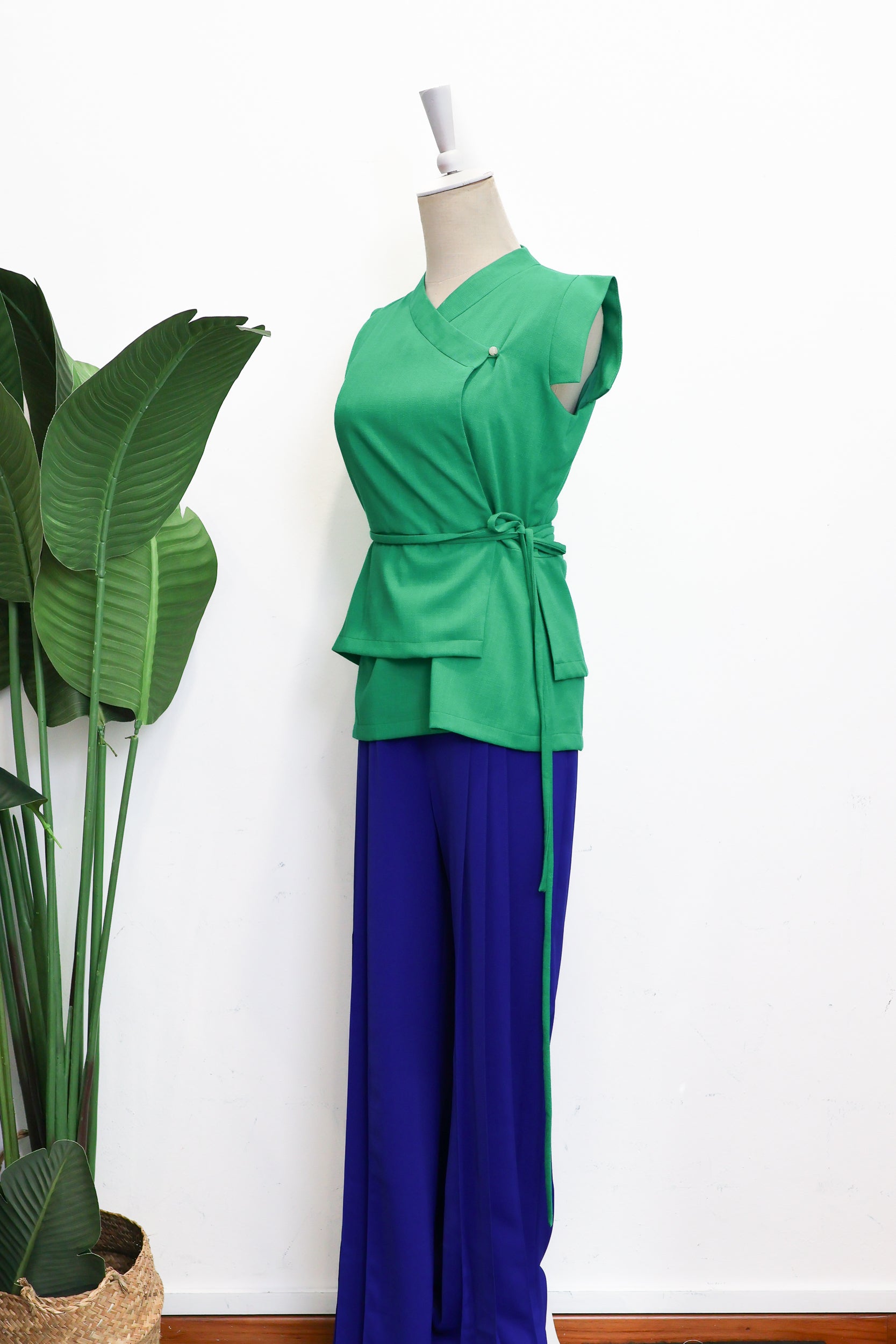 Penelope Pleated Pants - Cobalt / Emerald / Black