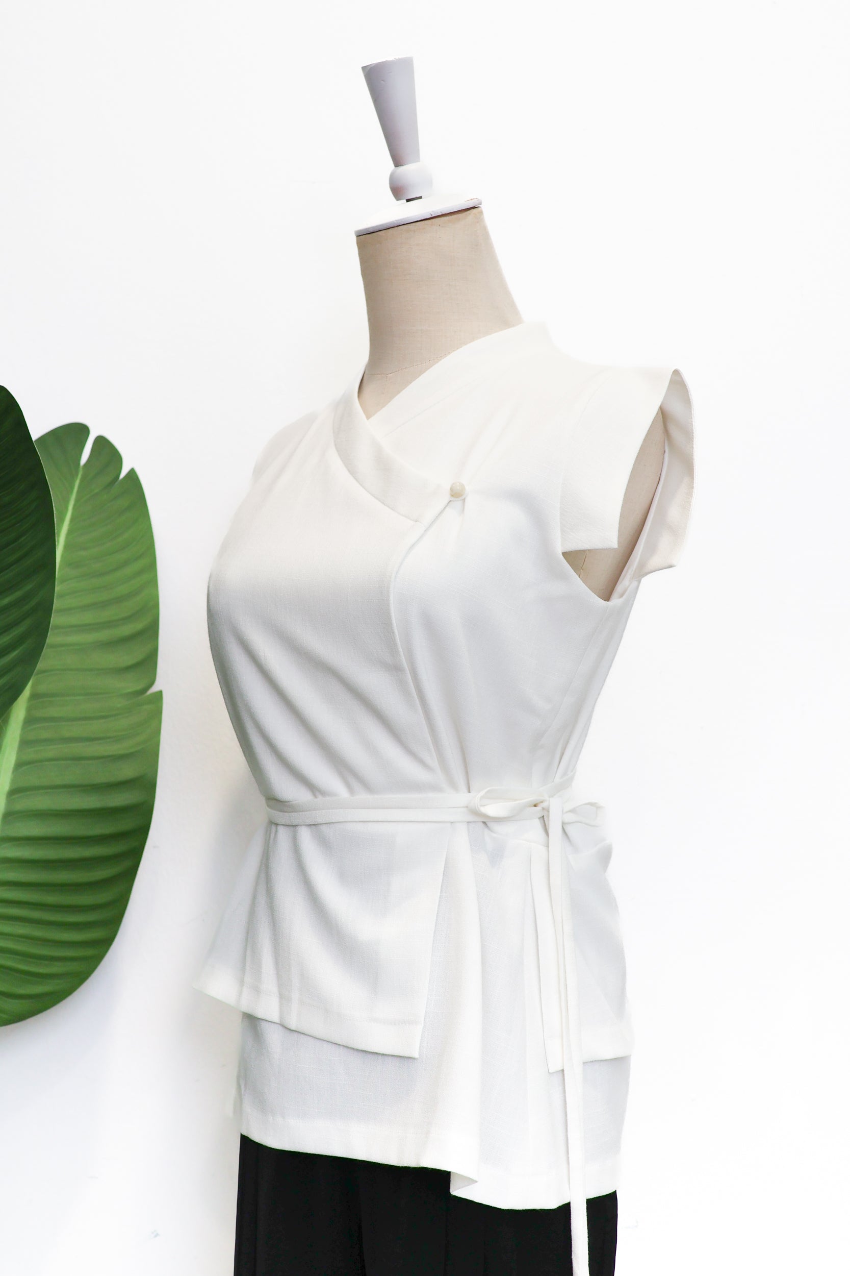 Athena Wrap Top - Emerald / Off-White