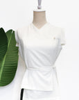 Athena Wrap Top - Emerald / Off-White