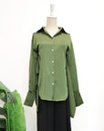 Mia Tie-Back Satin Shirt - Black / Olive Green