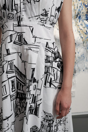 Turin Doodle Maxi Shirt Dress - Black and White