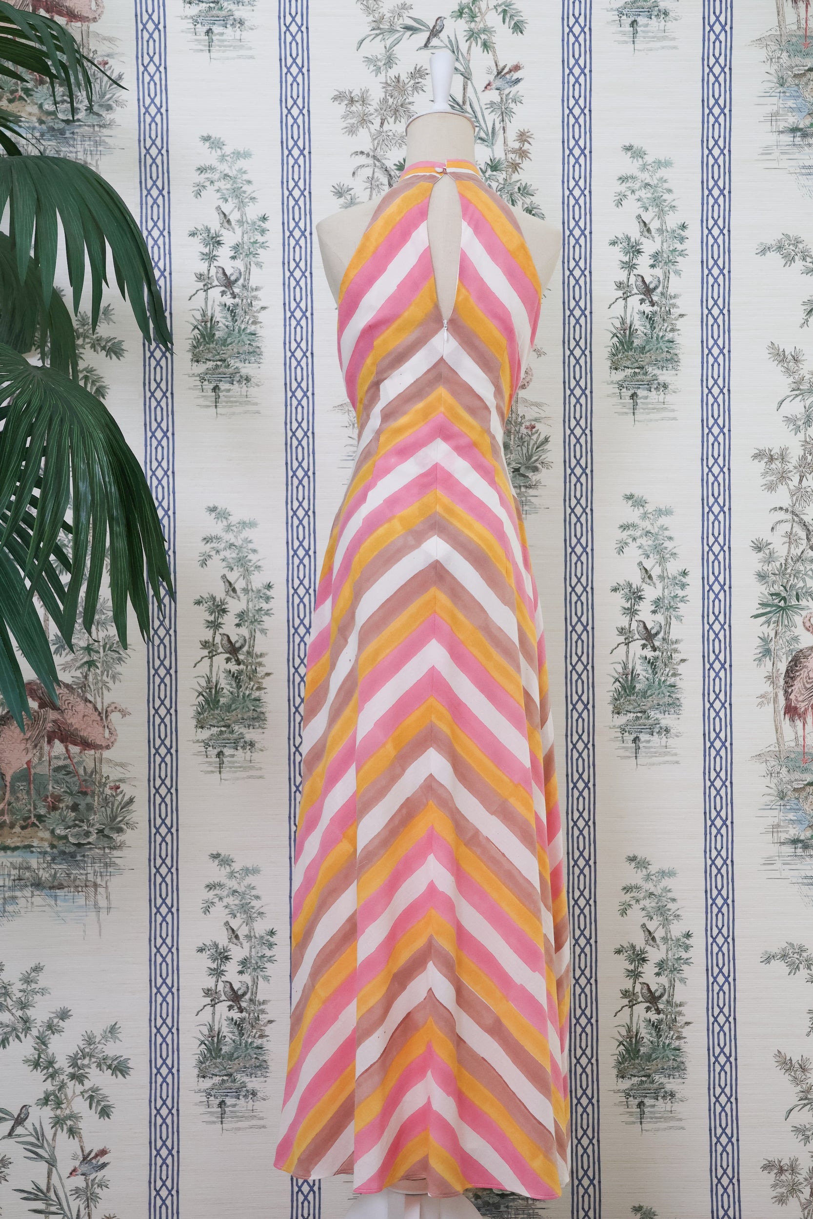 Rhea Halter Maxi Dress - Green-Yellow Paint Strokes / Pink-Yellow Paint Strokes