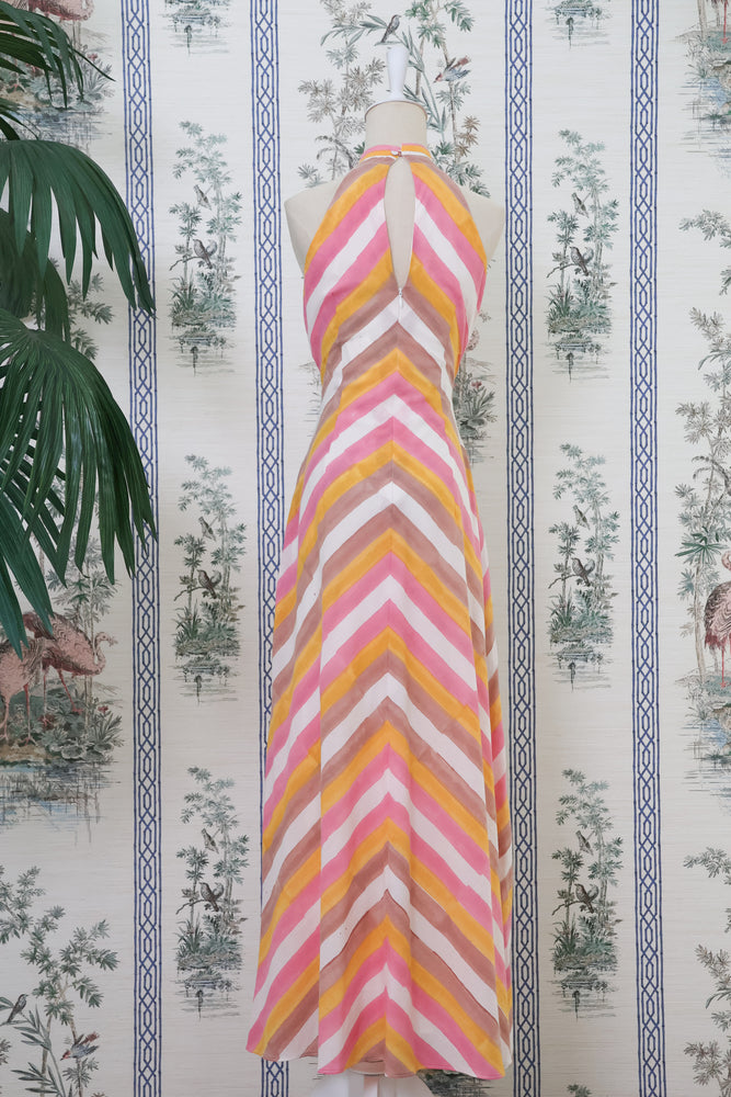
            
                Load image into Gallery viewer, Rhea Halter Maxi Dress - Green-Yellow Paint Strokes / Pink-Yellow Paint Strokes
            
        