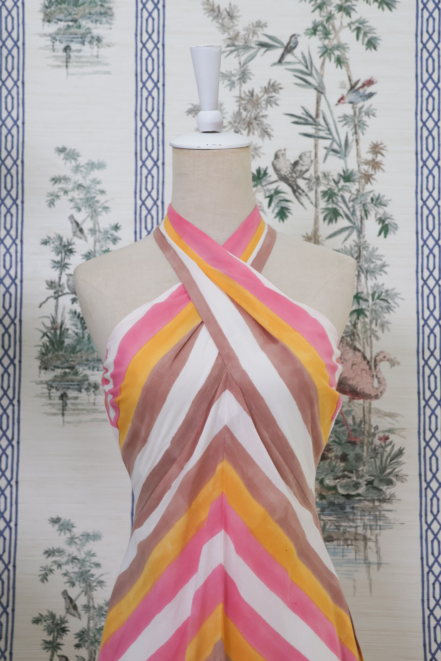 Rhea Halter Maxi Dress - Green-Yellow Paint Strokes / Pink-Yellow Paint Strokes