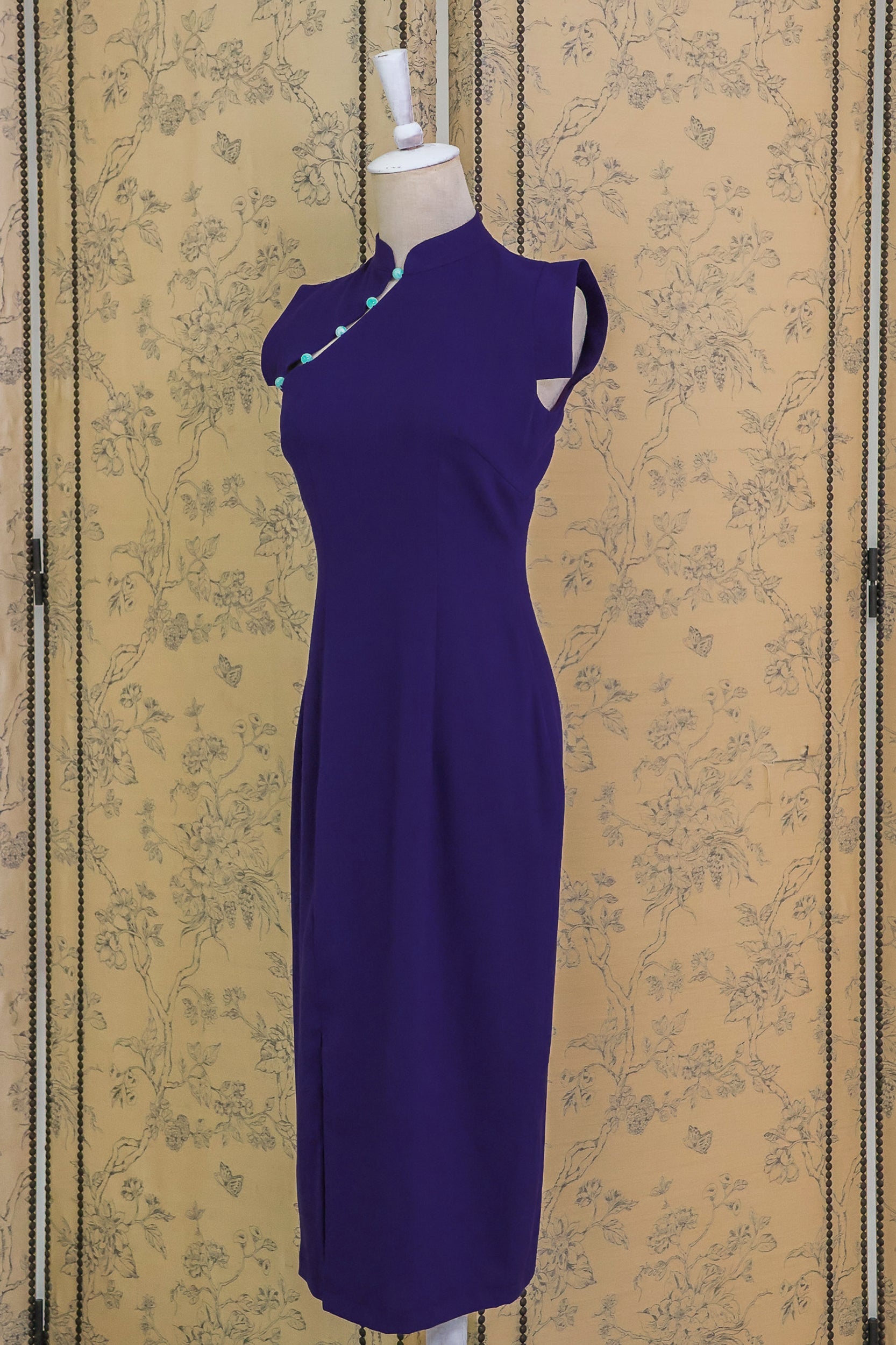 Ava Fitted Midi Cheongsam - Teal / Royal Purple / Coral (Pre-order)