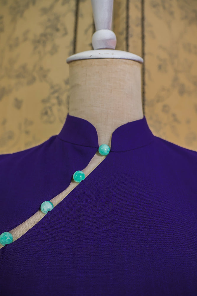 
            
                Load image into Gallery viewer, Ava Fitted Midi Cheongsam - Teal / Royal Purple / Coral (Pre-Order)
            
        