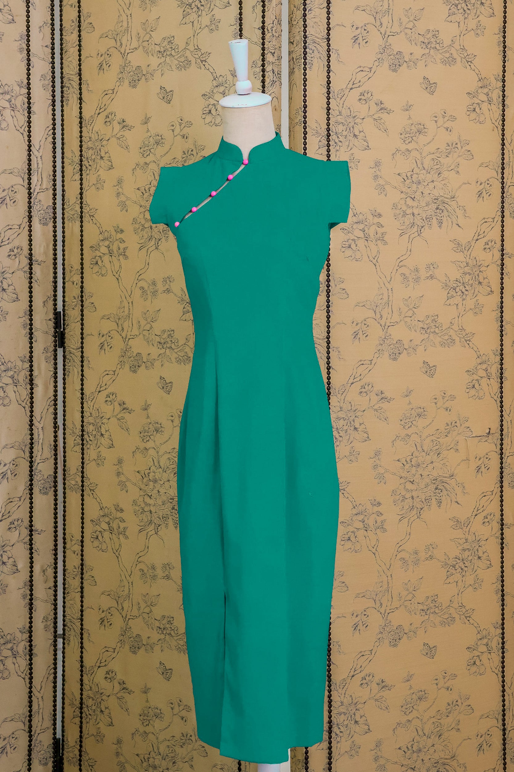 Ava Fitted Midi Cheongsam - Teal / Royal Purple / Coral (Pre-order)