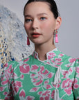 Theia Tie Shift Cheongsam - Pink-Green Floral