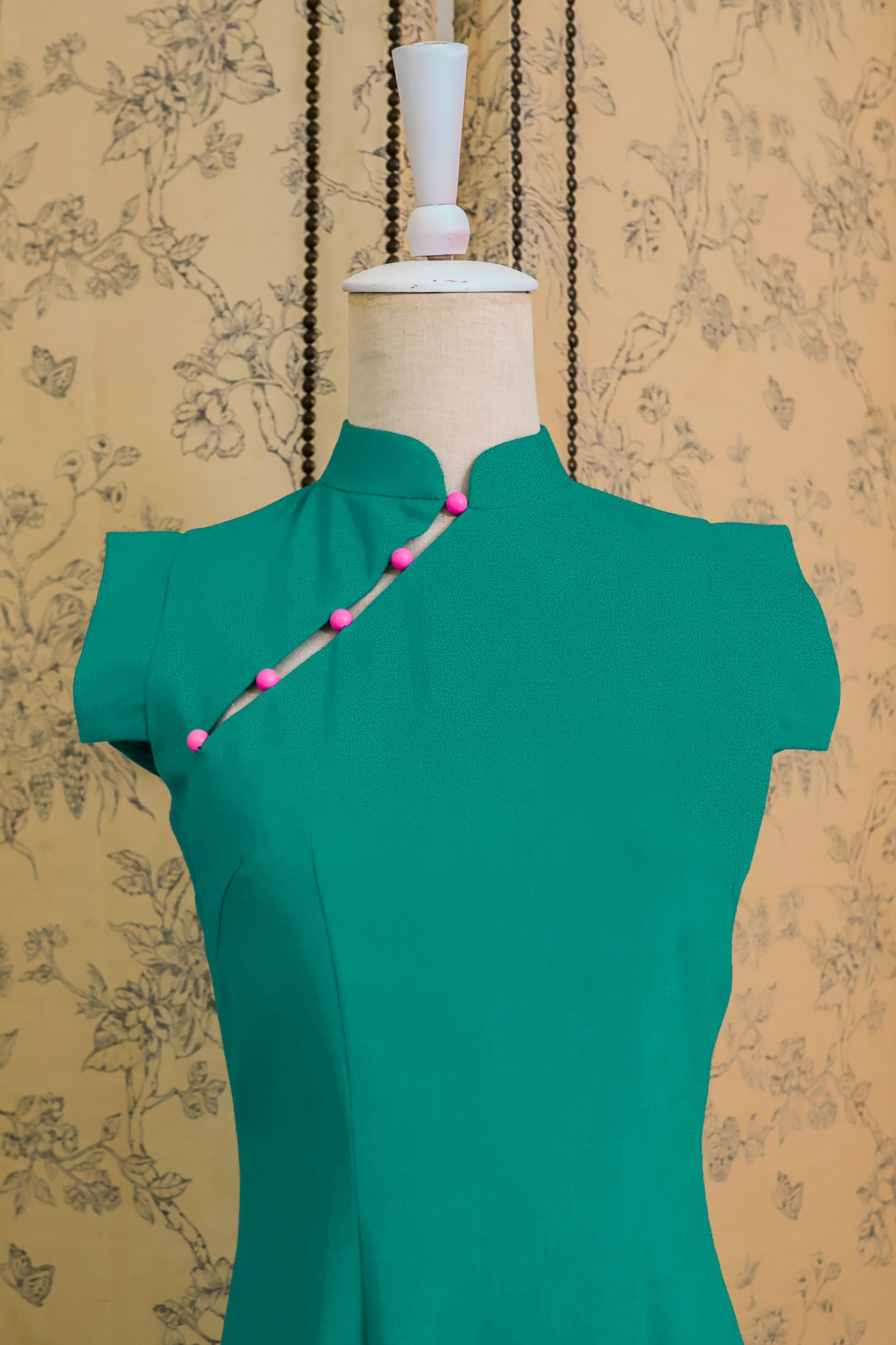 Ava Fitted Midi Cheongsam - Teal / Royal Purple / Coral (Pre-order)