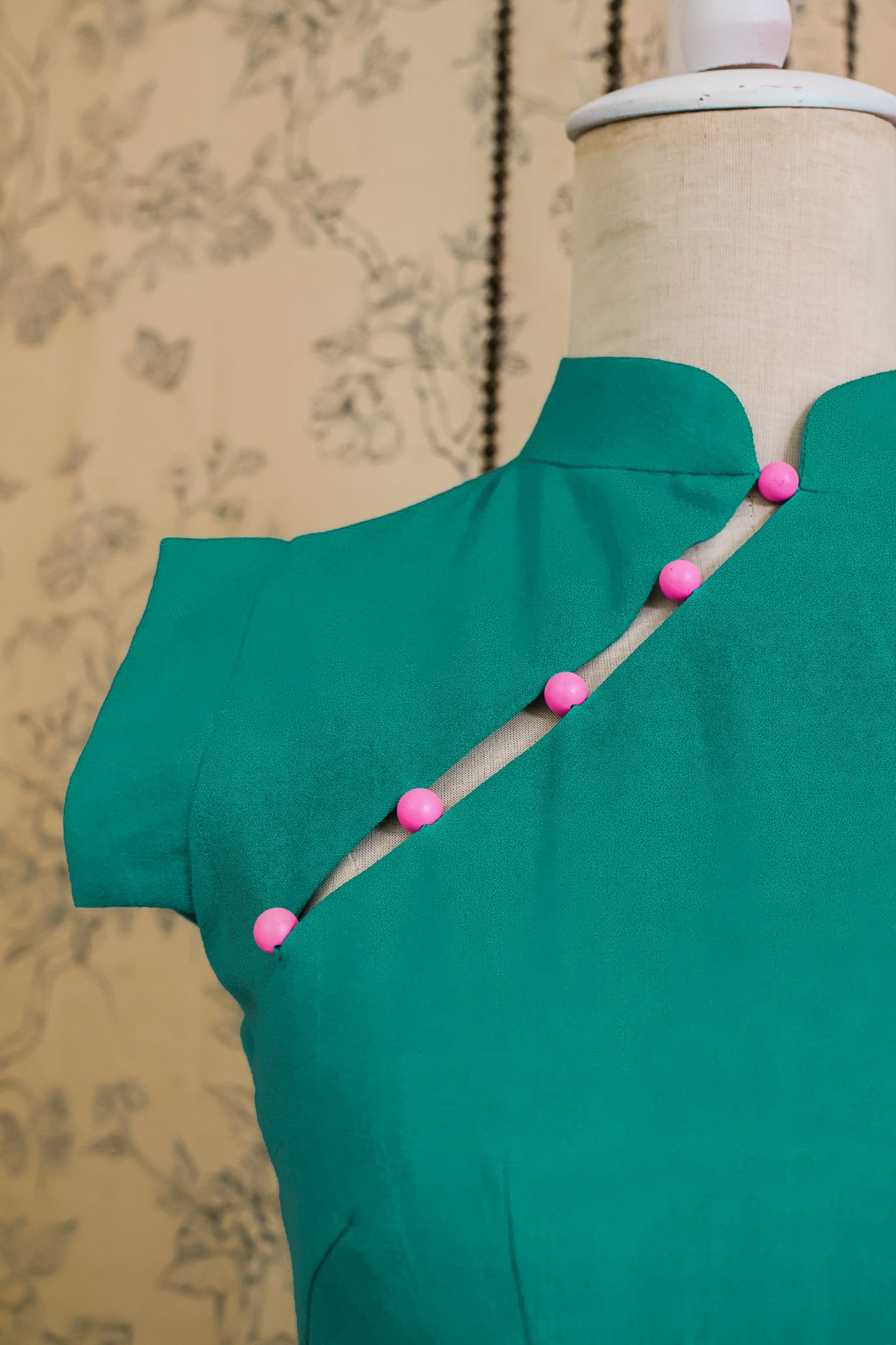 Ava Fitted Midi Cheongsam - Teal / Royal Purple / Coral (Pre-order)