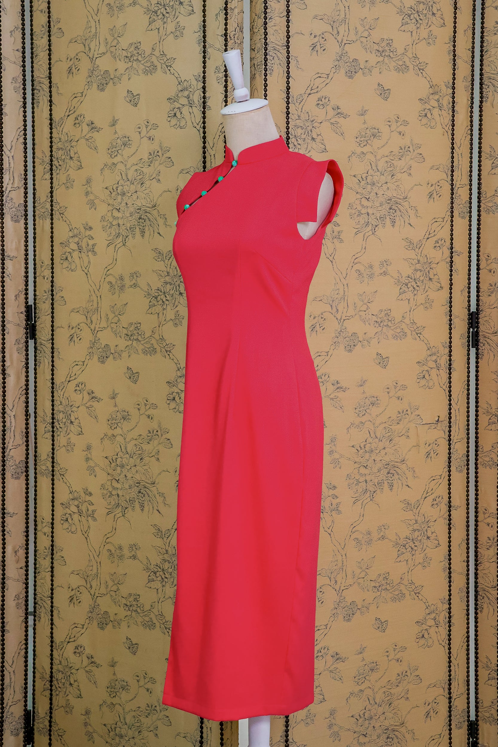 Ava Fitted Midi Cheongsam - Teal / Royal Purple / Coral (Pre-order)