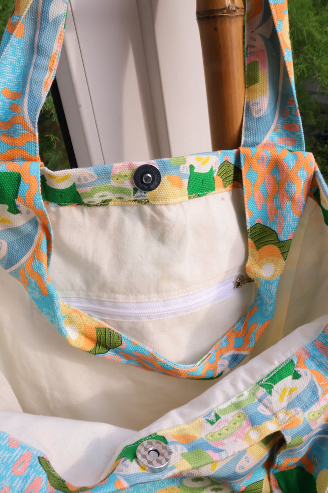 Local Delights - Canvas Tote Bag with Small AirPod Pouch (Kueh Kueh Blue / Kueh Kueh Yellow)