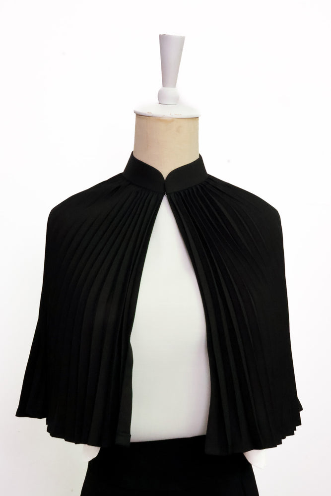 Carita Pleated Cape - Black / Chambray / Beige (Pre-order)