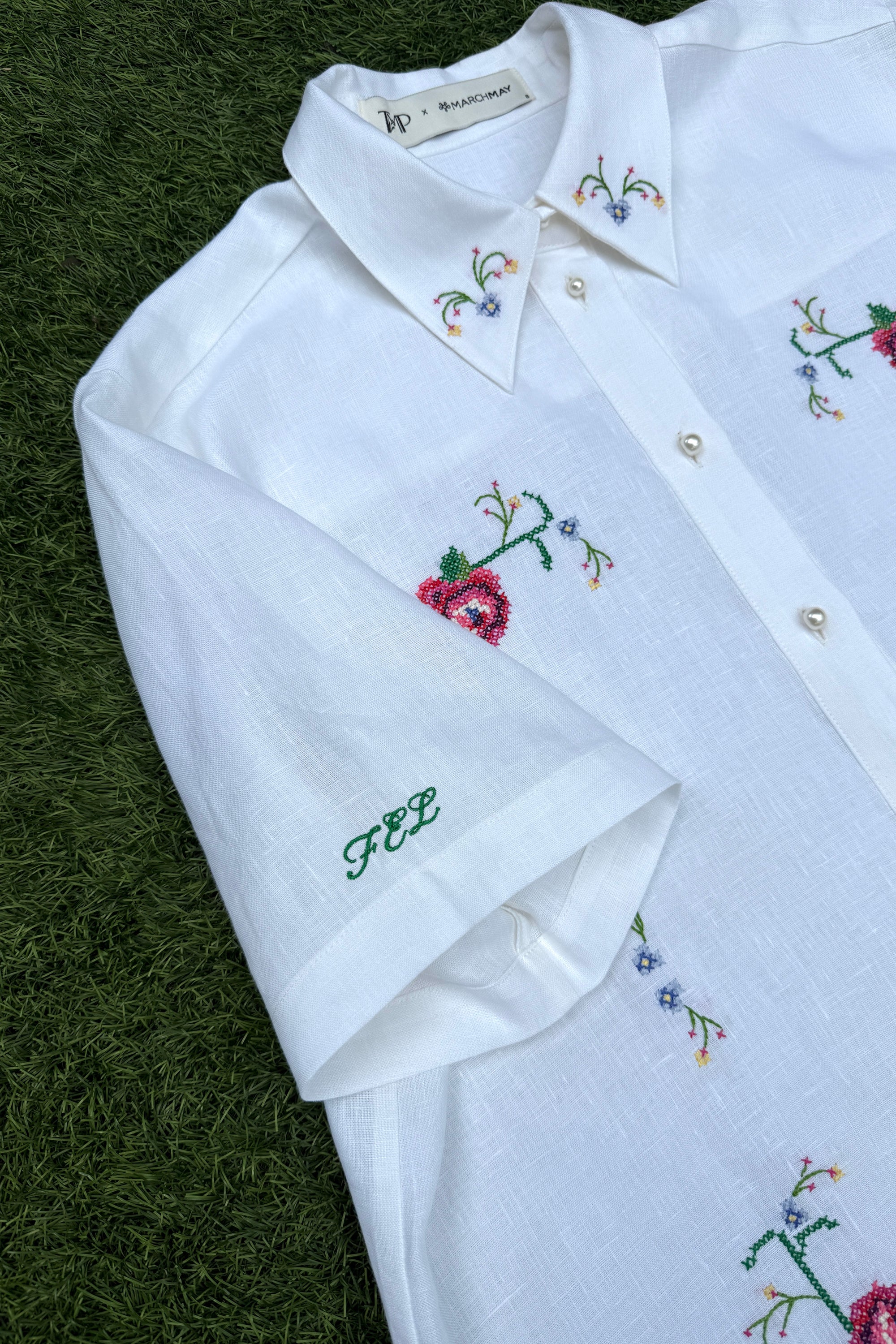 TMP x MarchMay Linen Shirt- Cross Stitch Bloom (BACKORDER)