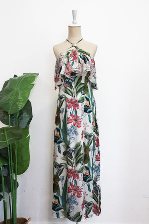 Allure Halter Frill Maxi Dress - Botanic Floral / Lilac Floral