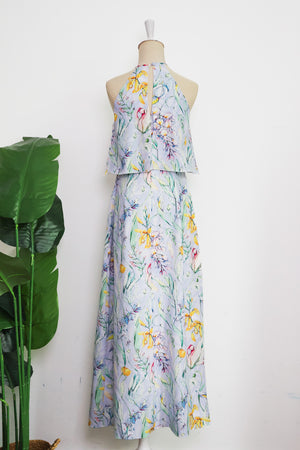 Allure Halter Frill Maxi Dress - Botanic Floral / Lilac Floral