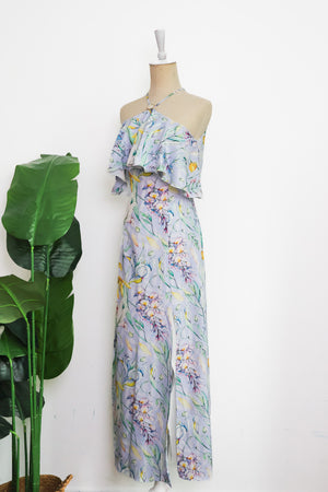 Allure Halter Frill Maxi Dress - Botanic Floral / Lilac Floral