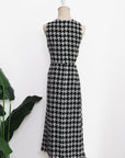 Marina Cut-Out Dress - Maroon Blue Geometric / Houndstooth