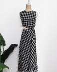 Marina Cut-Out Dress - Maroon Blue Geometric / Houndstooth
