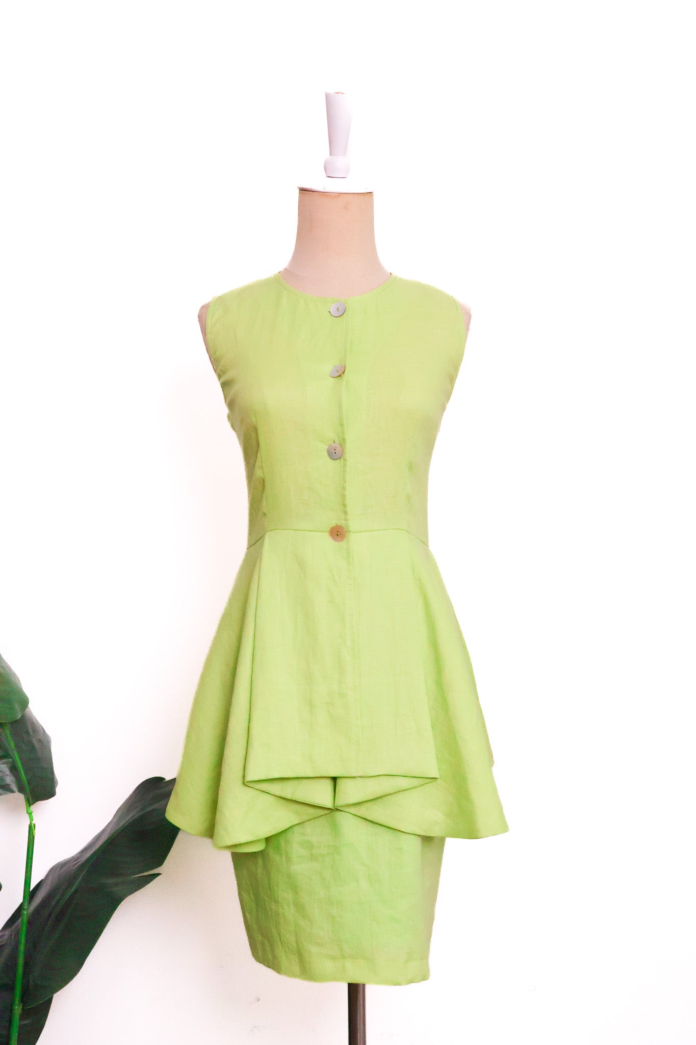 Ellen Peplum Skirt Set - Blush Gingham / Green Floral