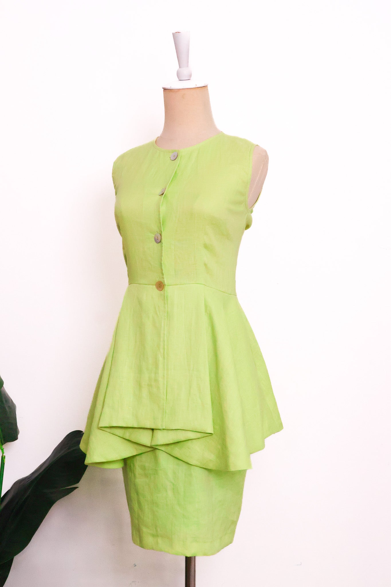 Ellen Peplum Skirt Set - Blush Gingham / Green Floral