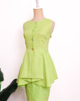 Ellen Peplum Skirt Set - Blush Gingham / Green Floral