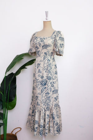 Solana Tie-Back Dress - Frida / Blue Ecru floral