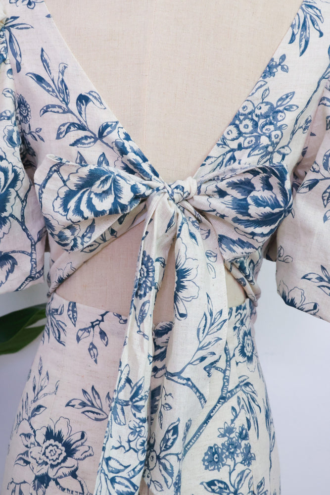 Solana Tie-Back Dress - Frida / Blue Ecru floral